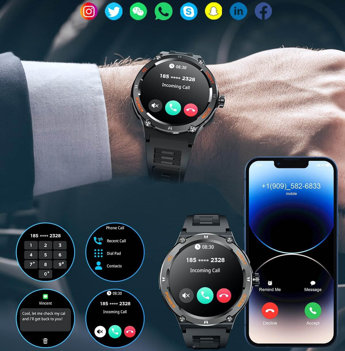 SportConnect™ – Montre Connectée Homme Écran HD avec Boussole Intégrée-4