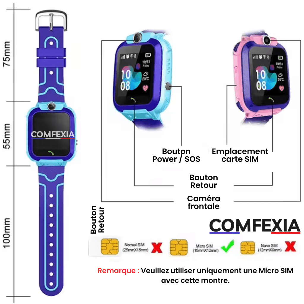 Comfexia™ – Montre Connectée Enfant 4G avec Appels & Caméra HD