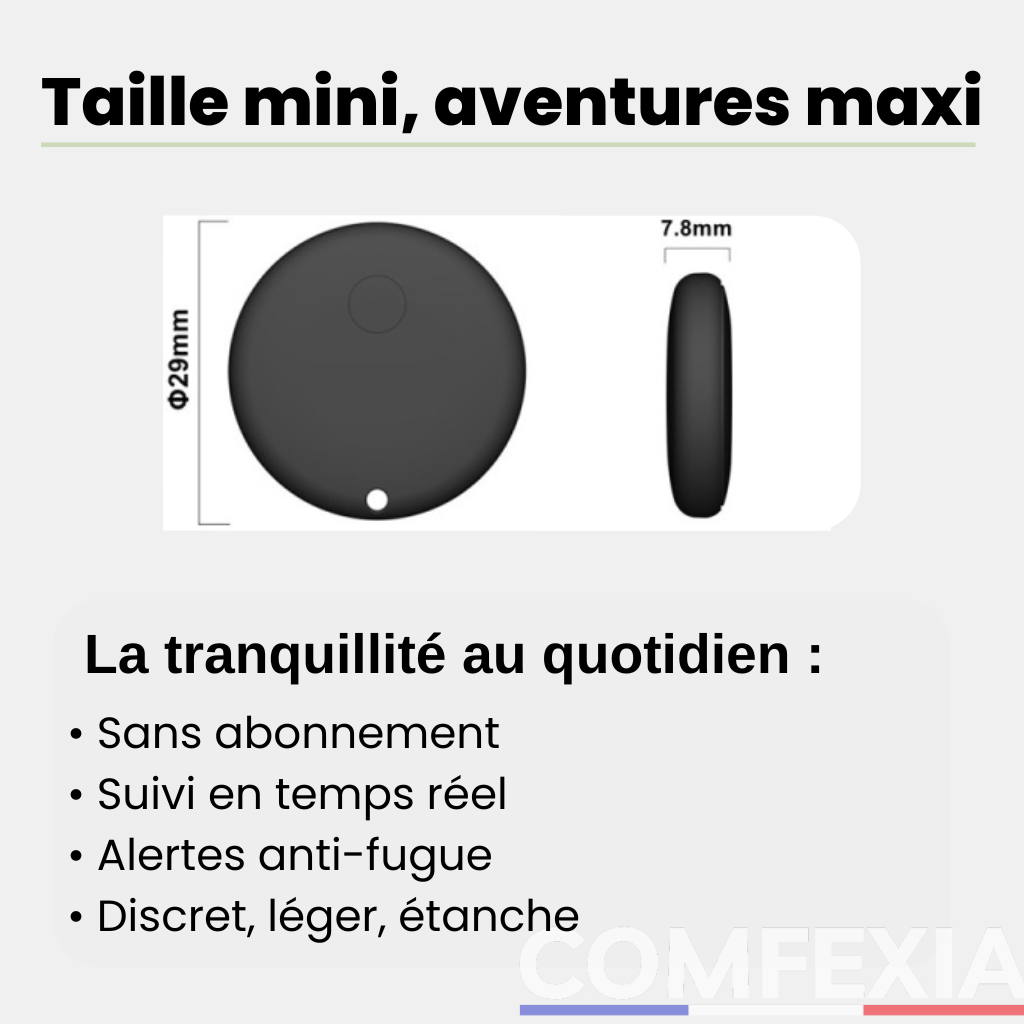 Comfexia™ – Traceur GPS Chat Sans Abonnement & Sans Carte SIM, Compatible Android & iOS