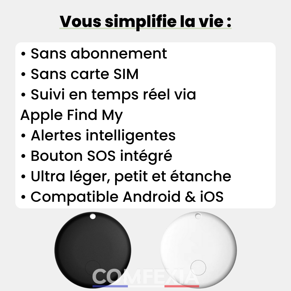 Comfexia™ – Traceur GPS Chat Sans Abonnement & Sans Carte SIM, Compatible Android & iOS
