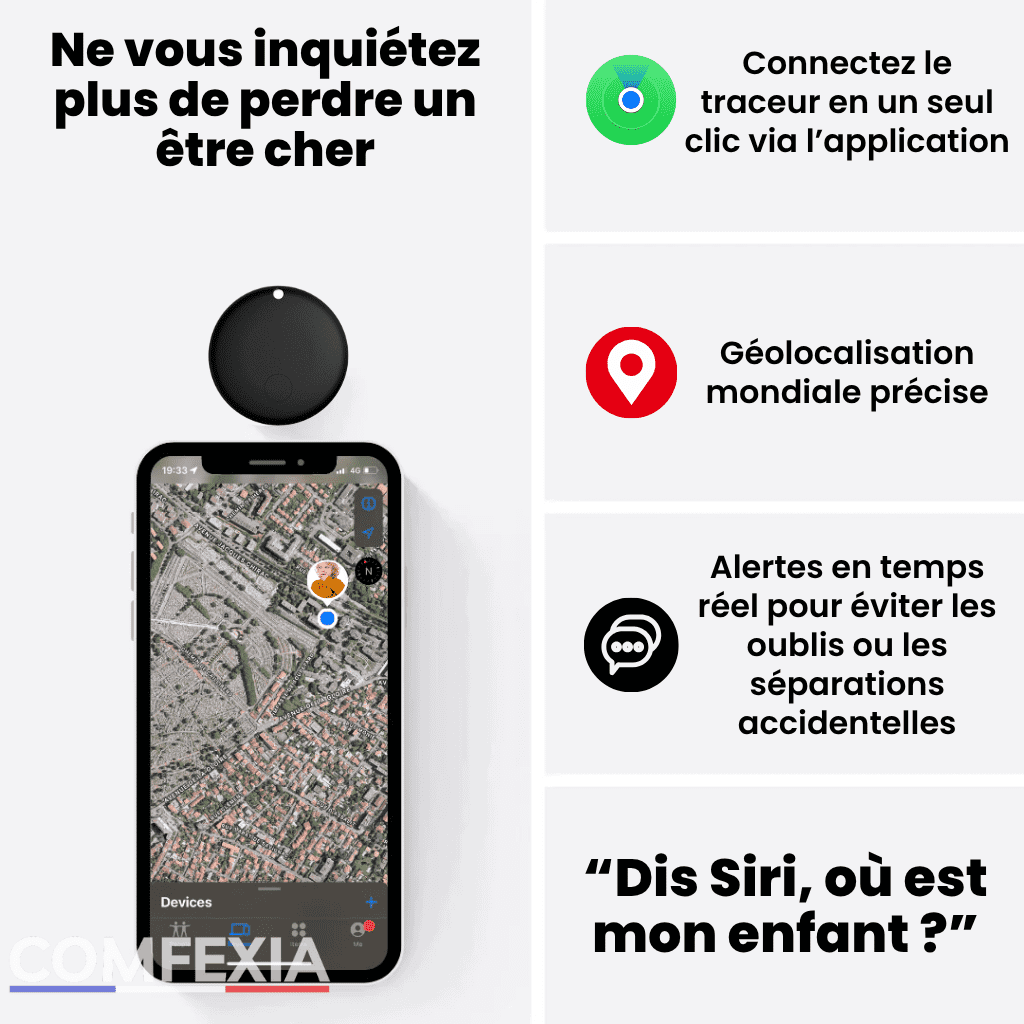 Comfexia™ – Traceur GPS Enfant Sans Abonnement & Sans Carte SIM, Compatible Android & iOS