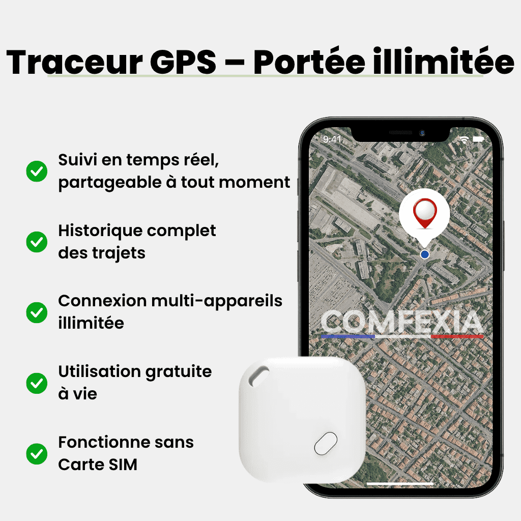 Comfexia™ – Traceur GPS Moto Sans Abonnement avec Suivi Ultra Précis, IOS