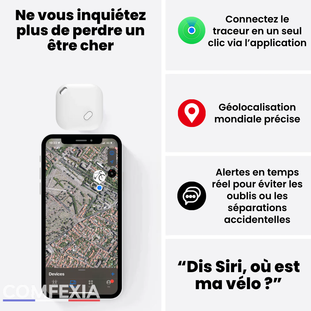 Comfexia™ – Traceur GPS Vélo Sans Abonnement, Apply My Find