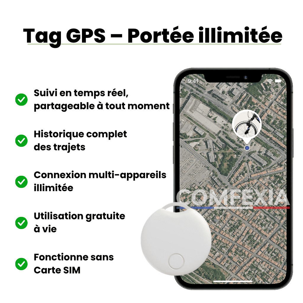 Comfexia™ – Traceur GPS Vélo Sans Abonnement Ultra-Précis, Compatible Android & iOS