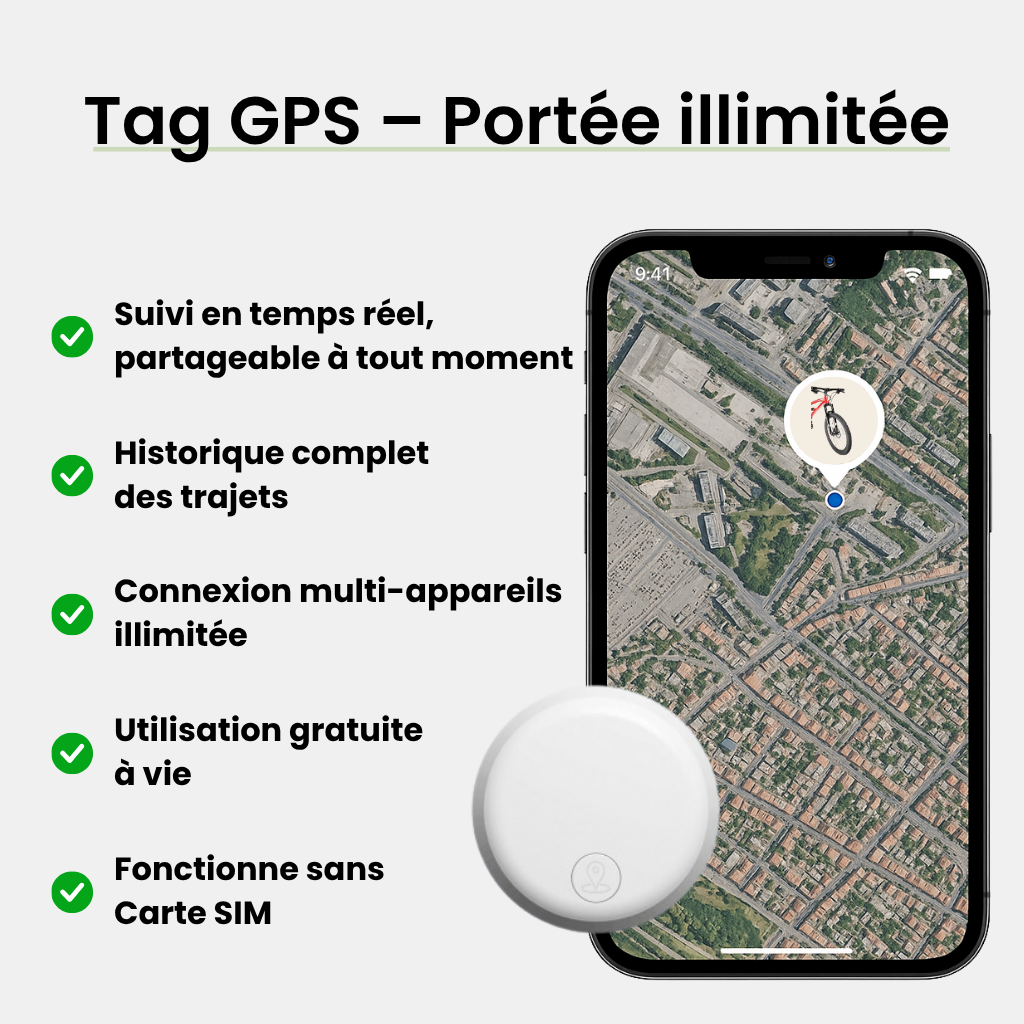 VeloSafe™ – Traceur GPS Vélo Sans Abonnement, Localisation en Temps Réel