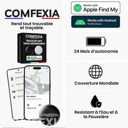Comfexia™ – Traceur GPS Valise Sans Abonnement, Android & iOS