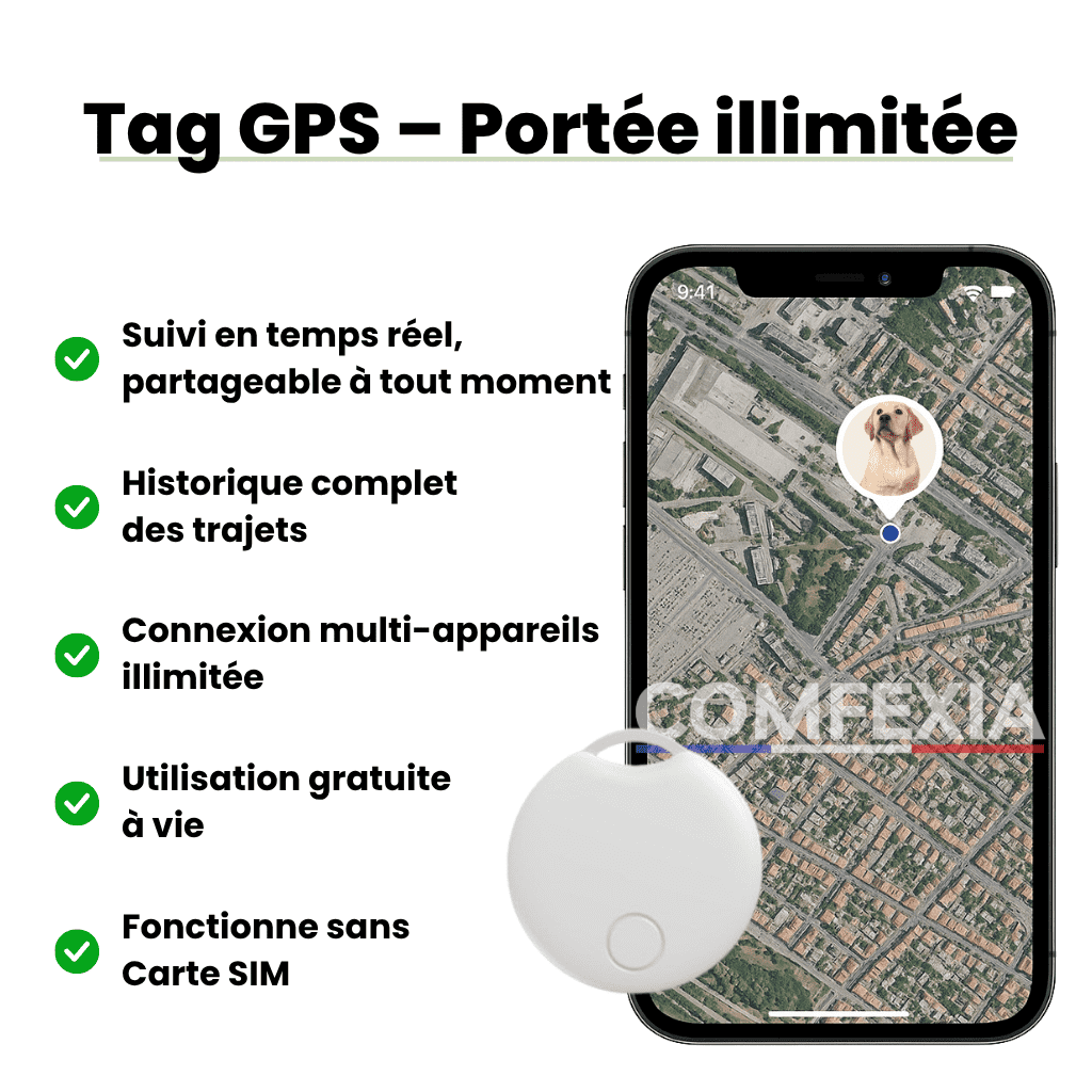 Comfexia™ – Traceur GPS Chien Sans Abonnement, Compatible Android & iOS