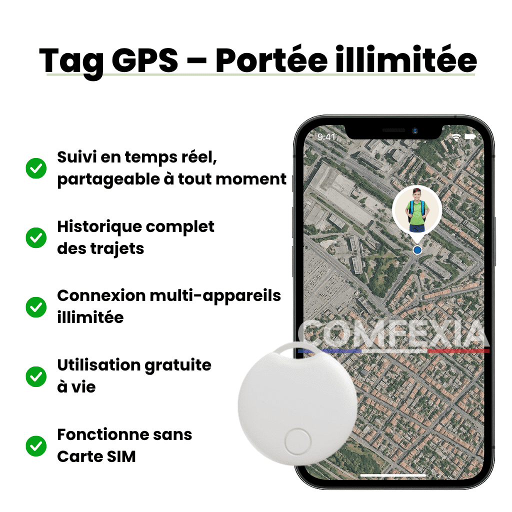 Comfexia™ – Traceur GPS Enfant Sans Abonnement Ultra-Précis, Compatible Android & iOS