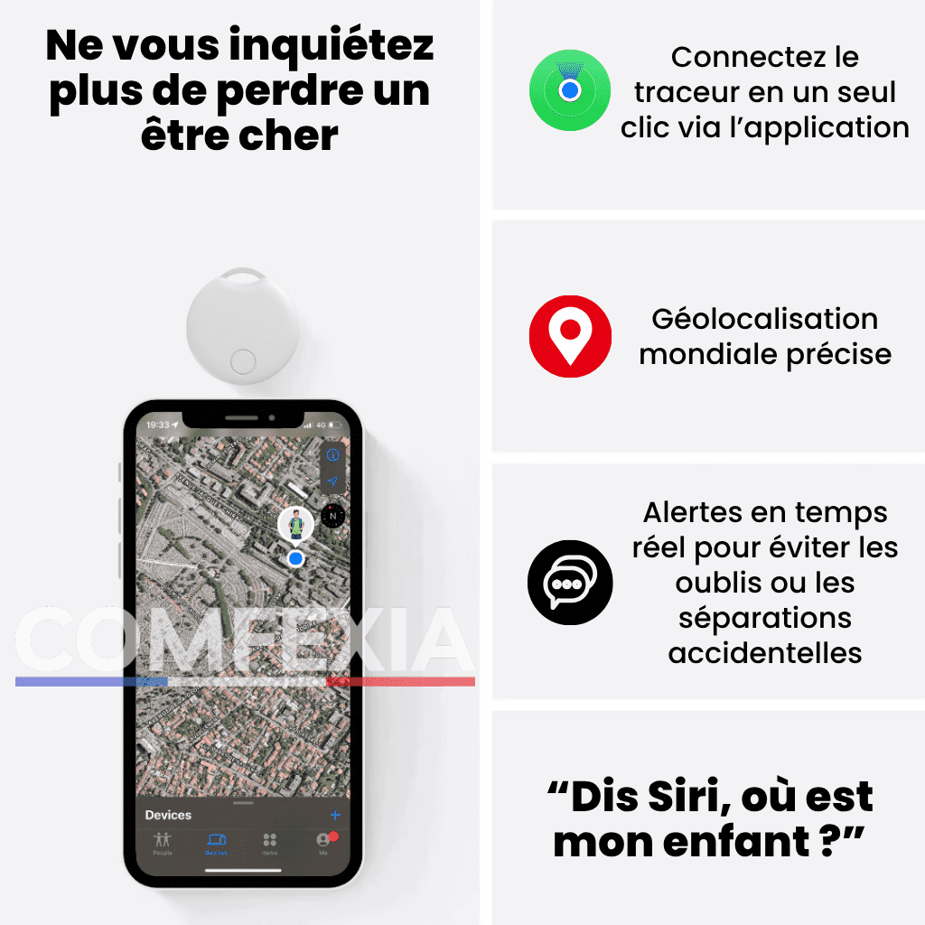 Comfexia™ – Traceur GPS Enfant Sans Abonnement Ultra-Précis, Compatible Android & iOS