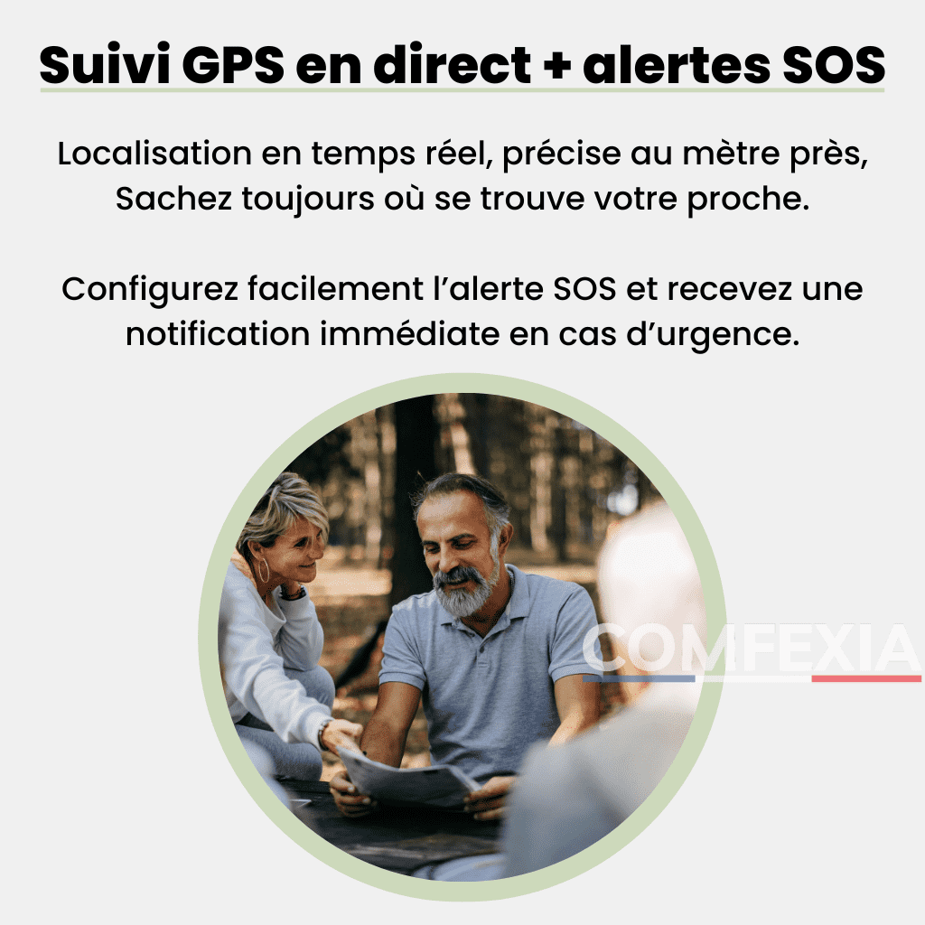 Comfexia™ – Traceur GPS Senior Sans Abonnement Ultra-Précis, Compatible Android & iOS