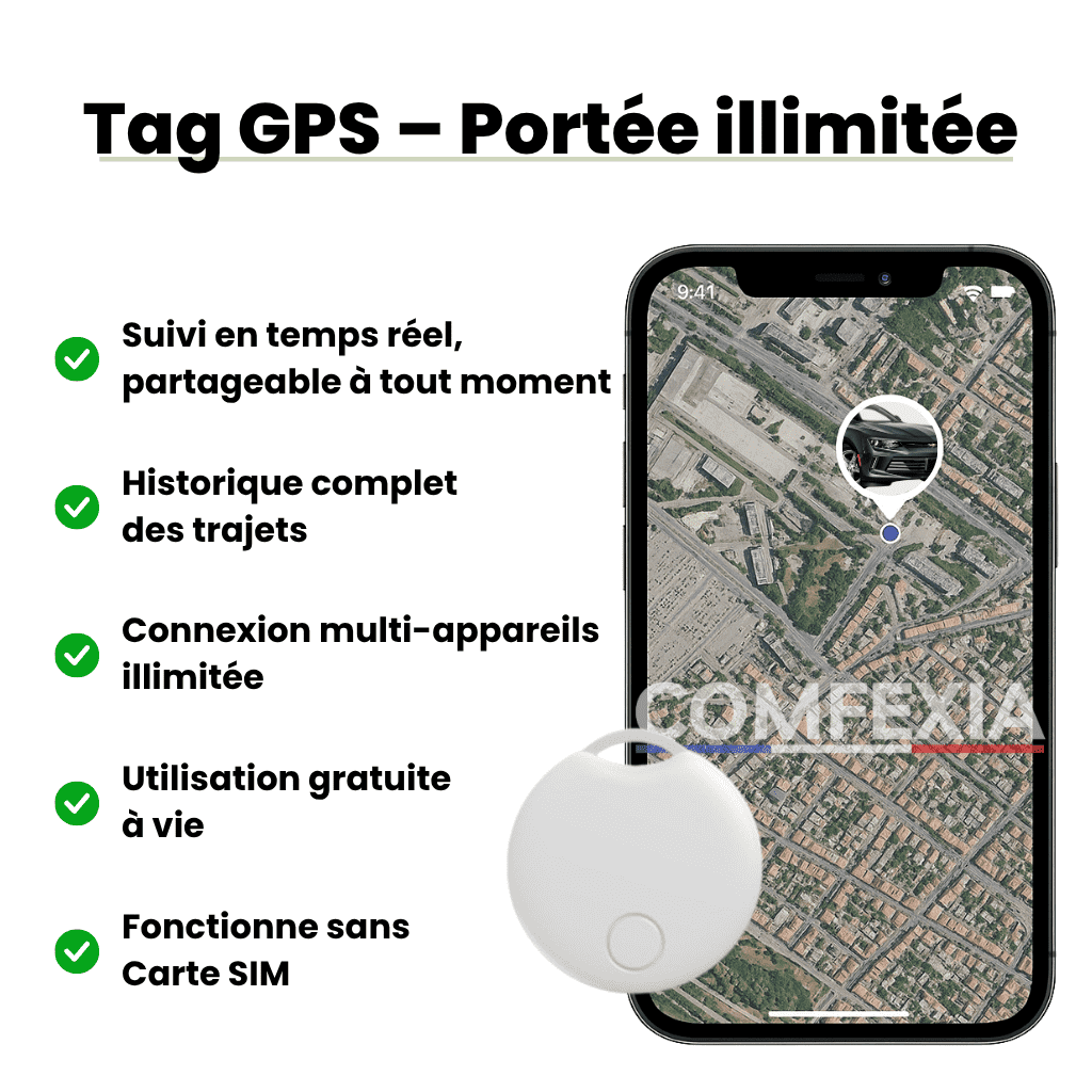 Comfexia™ – Traceur GPS Voiture Sans Abonnement Ultra-Précis, Compatible Android & iOS