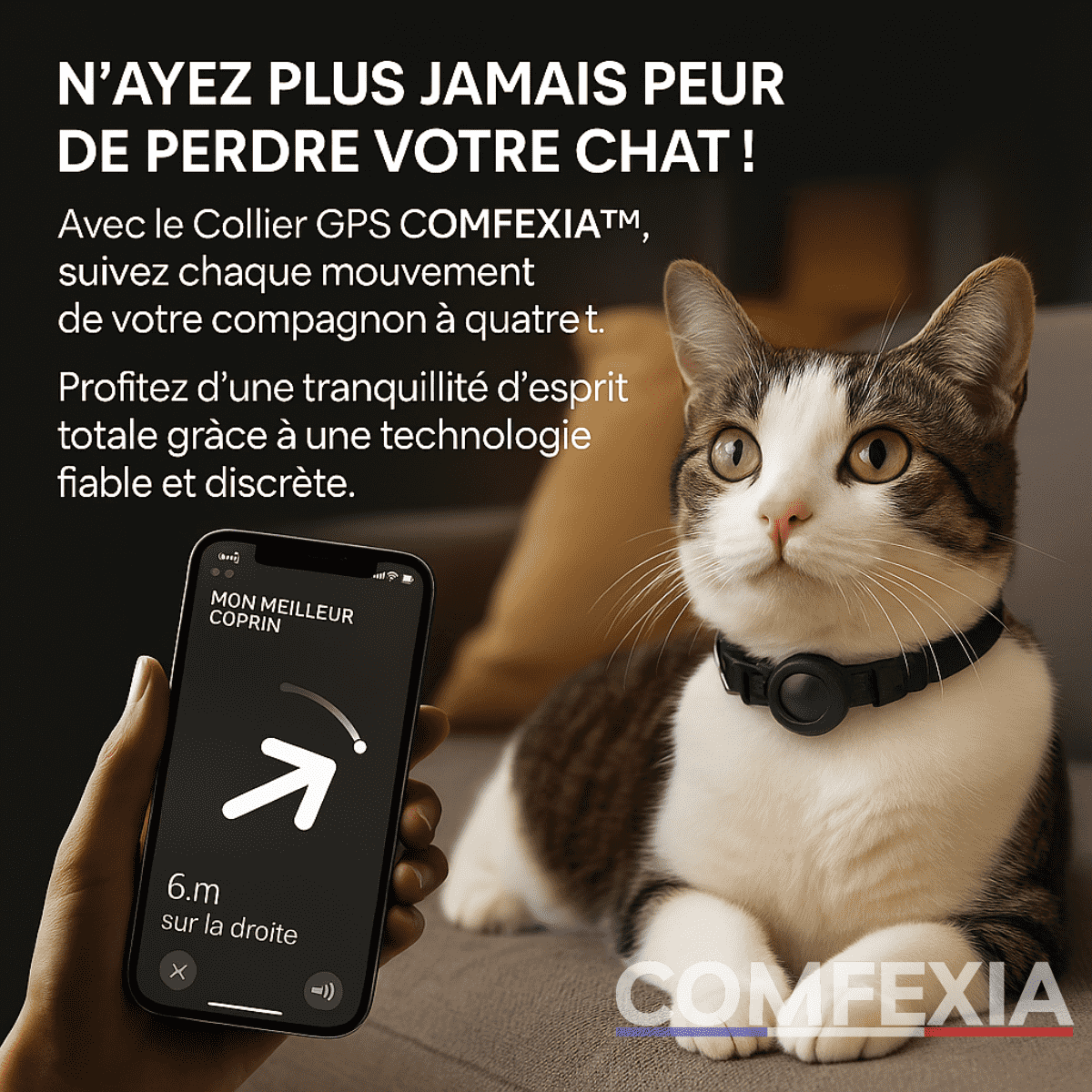 Comfexia™ – Collier GPS Sans Abonnement pour chat, IOS & Android