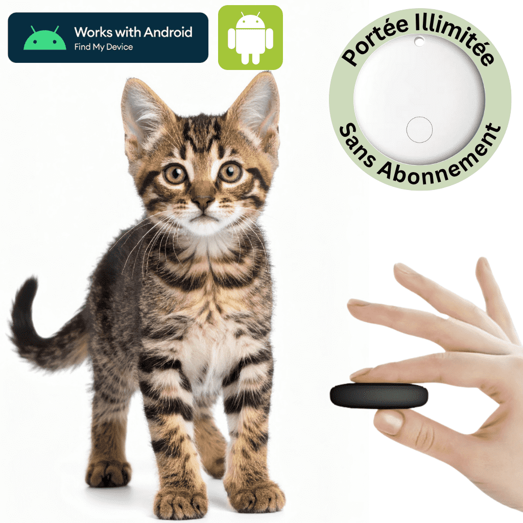 Comfexia™ – Traceur GPS Chat Sans Abonnement & Sans Carte SIM, Compatible Android & iOS