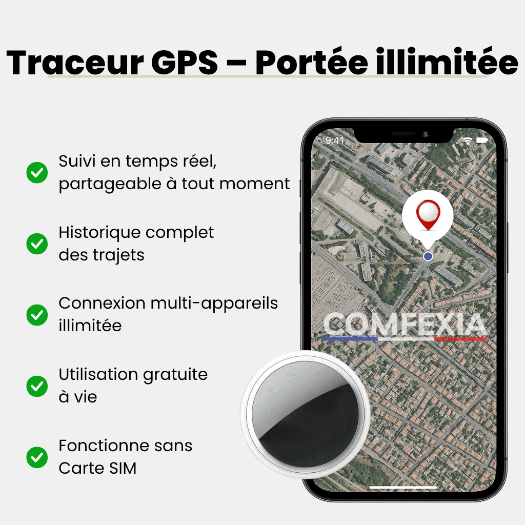 Comfexia™ – Traceur GPS Enfant Sans Abonnement Localisation Fiable, IOS
