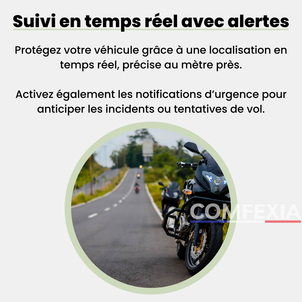 Comfexia™ – Traceur GPS Moto Sans Abonnement Ultra-Précis, Compatible Android & iOS