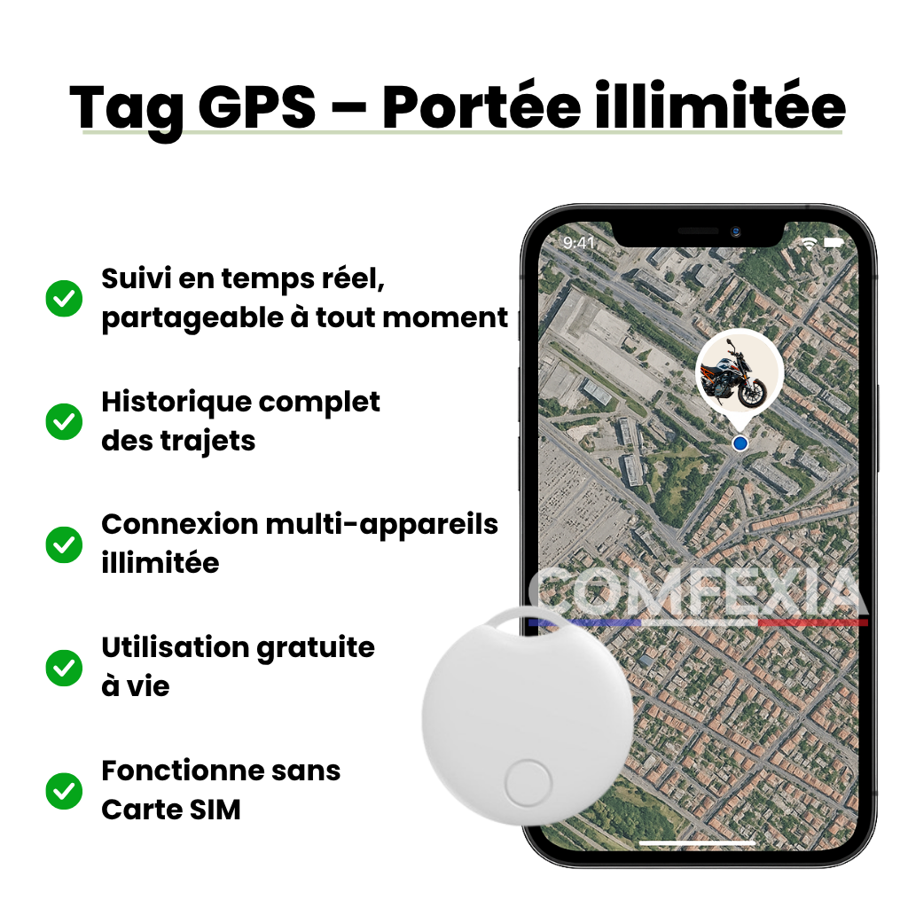 Comfexia™ – Traceur GPS Moto Sans Abonnement Ultra-Précis, Compatible Android & iOS