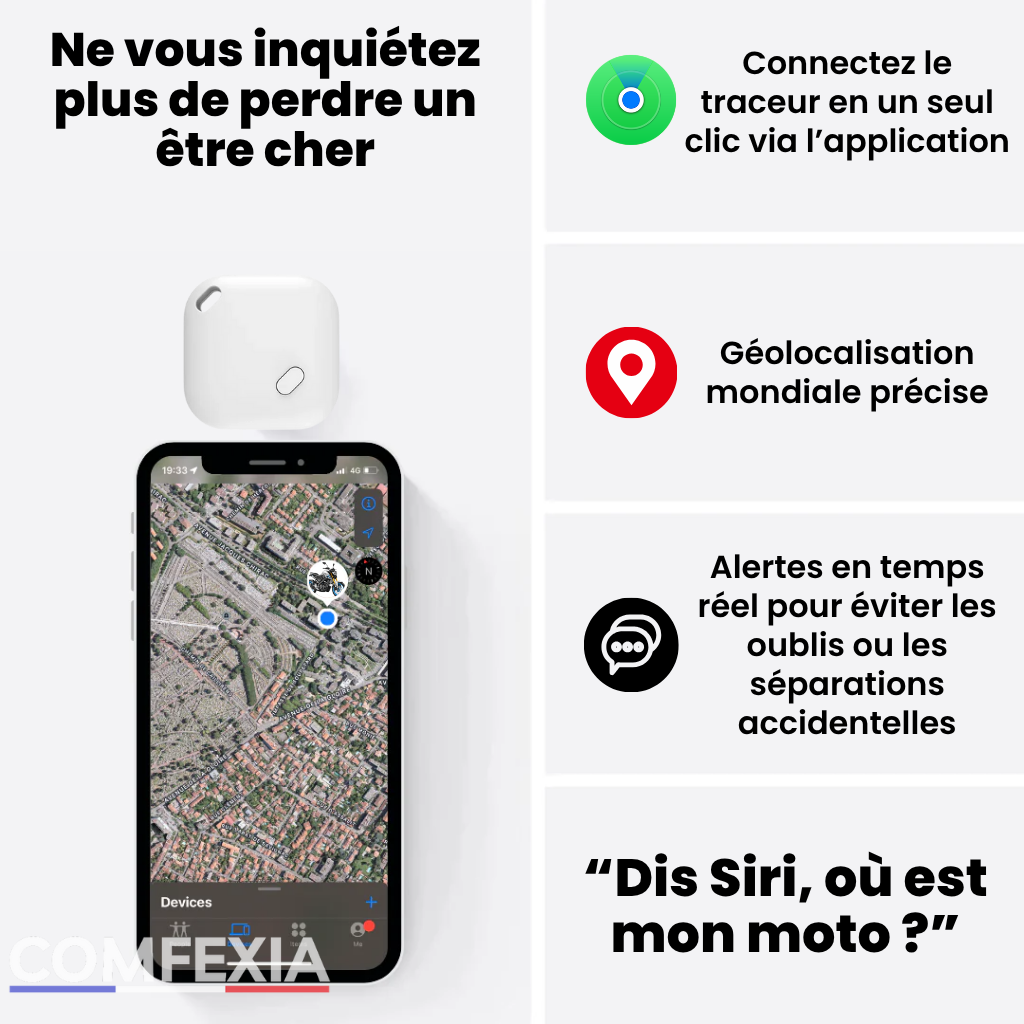 Comfexia™ – Traceur GPS Moto Sans Abonnement avec Suivi Ultra Précis, IOS