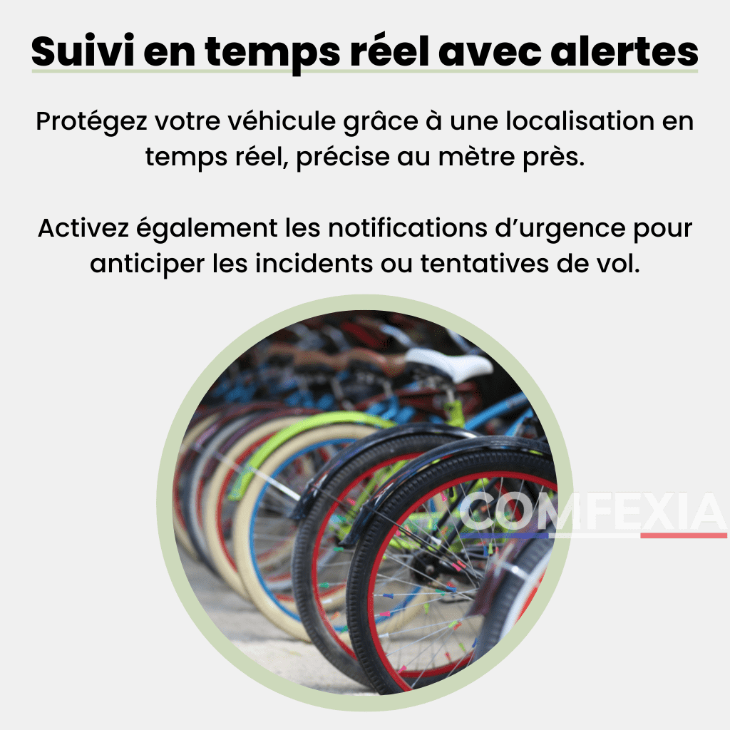 Comfexia™ – Traceur GPS Sans Abonnement, Assurez la Sécurité de Votre Vélo