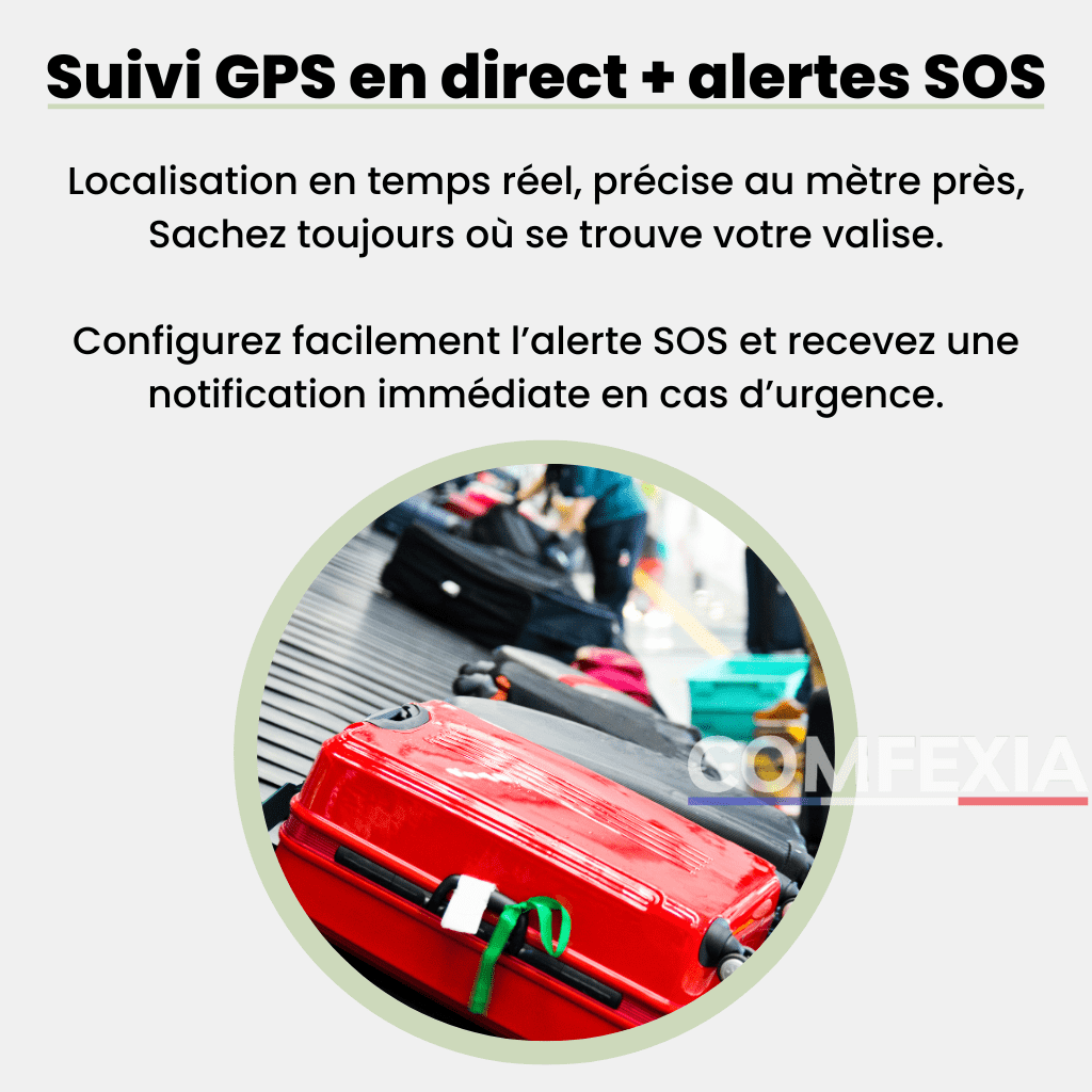 Comfexia™ – Traceur GPS Valise Suivi en Temps Réel Sans Abonnement