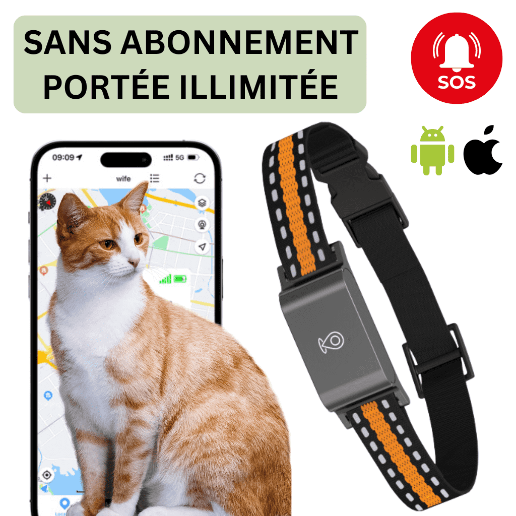 SafePaw™ – Collier GPS Chat Sans Abonnement avec Suivi Précis, Portée Illimitée