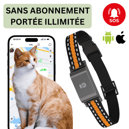 SafePaw™ – Collier GPS Chat Sans Abonnement avec Suivi Précis, Portée Illimitée